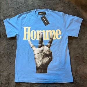 Homme Femme Twisted Fingers T-Shirt Blue Size Small New